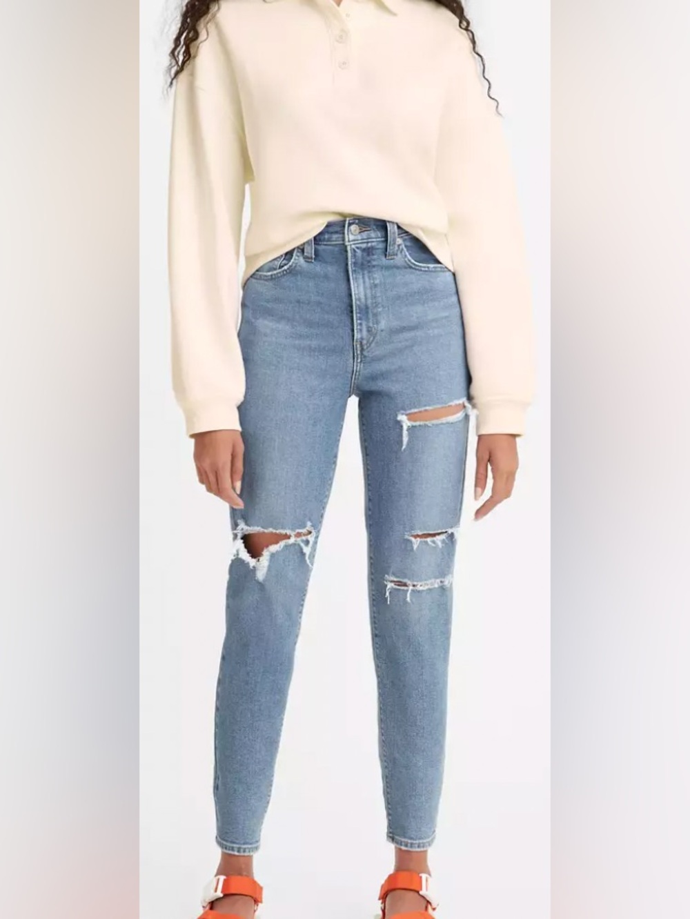 LEVI'S (28) High Waisted Mom Jeans Distressed Vintage-Inspired Stretch Med Wash